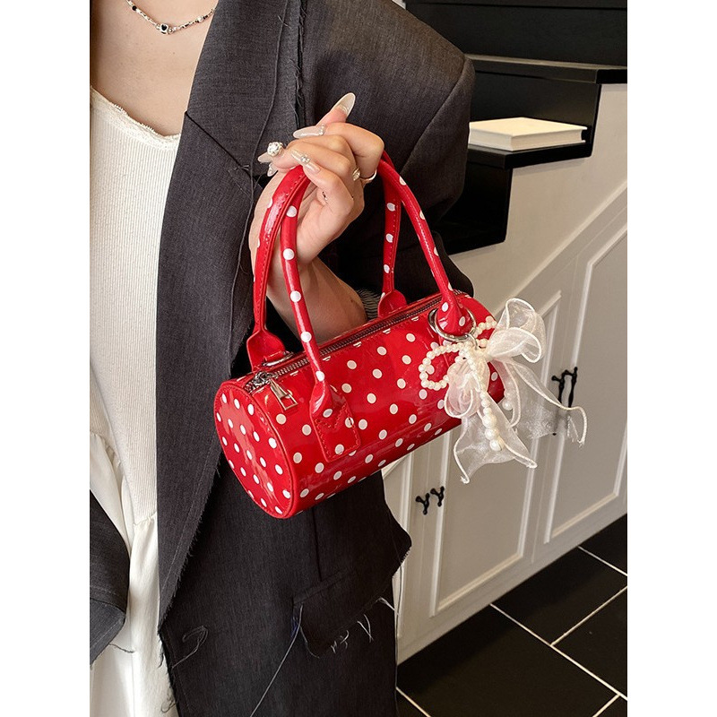 Top Handle Patent Bag - حقيبة يد نسائية لطيفة بنقاط البولكا