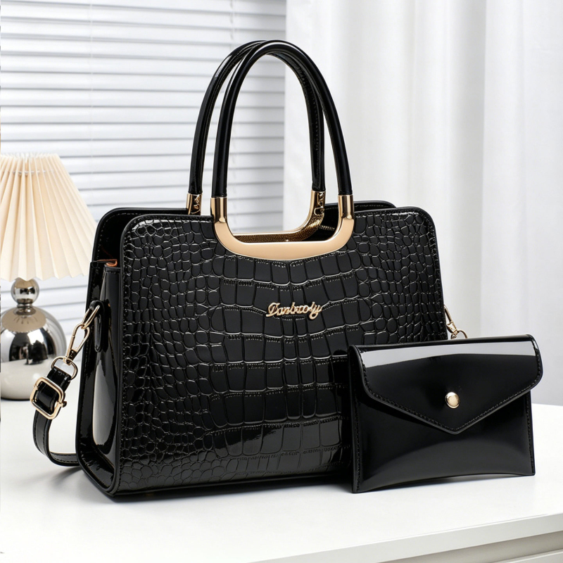 Top Handle Patent Bag - مجموعة حقائب نسائية متطابقة من قطعتين،