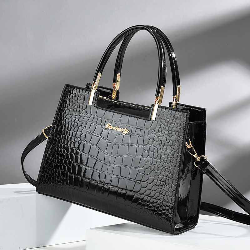 Top Handle Patent Bag - التمساح تنقش حمل حقيبة ، براءات